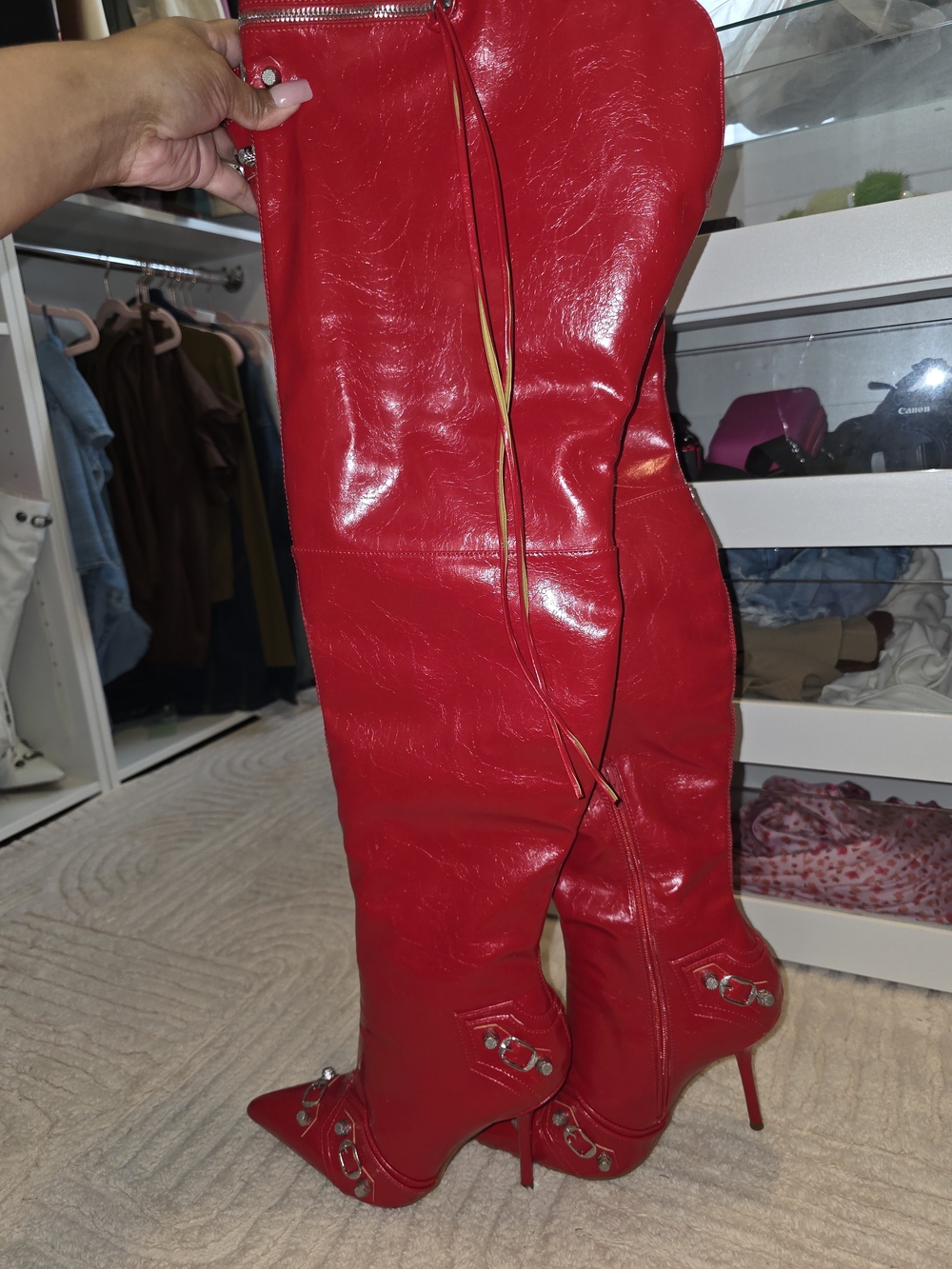 Red Patent Over-the-Knee Stiletto Boots
